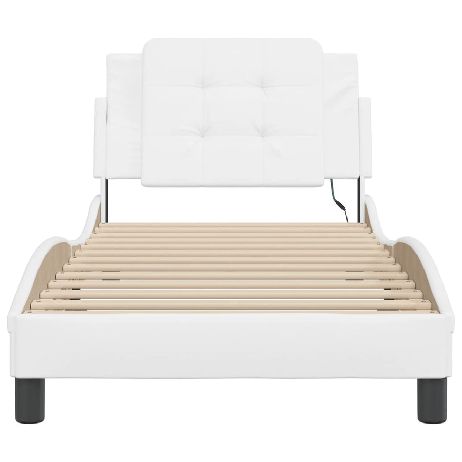 Bedframe met LED-verlichting kunstleer wit 90x200 cm