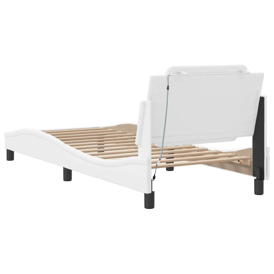 Bedframe met LED-verlichting kunstleer wit 90x200 cm