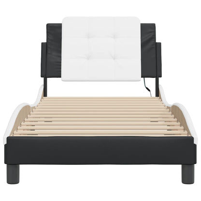 Bedframe met LED-verlichting kunstleer zwart en wit 90x200 cm