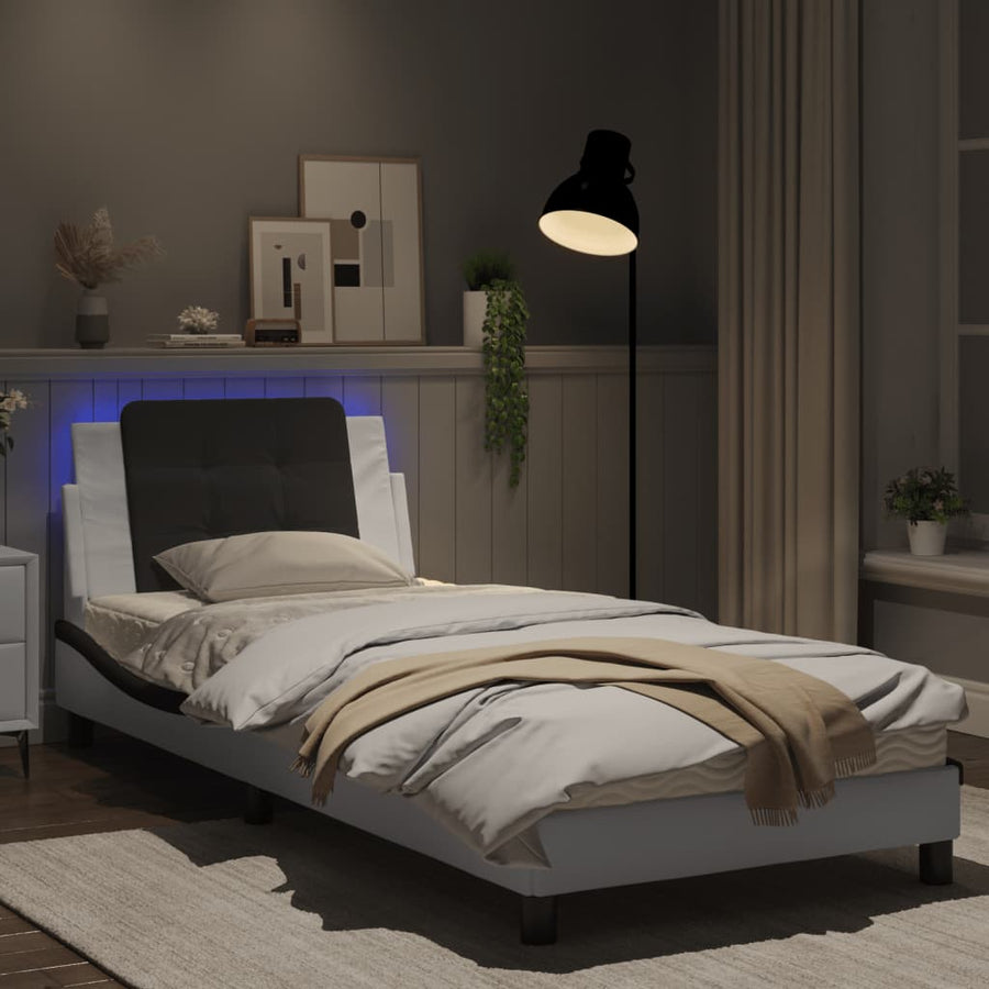 Bedframe met LED-verlichting kunstleer wit en zwart 90x200 cm