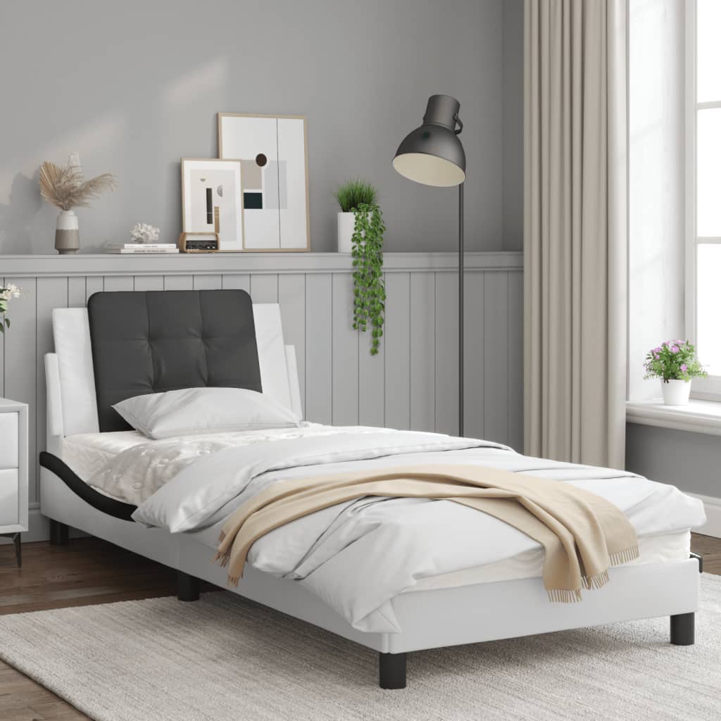 Bedframe met LED-verlichting kunstleer wit en zwart 90x200 cm