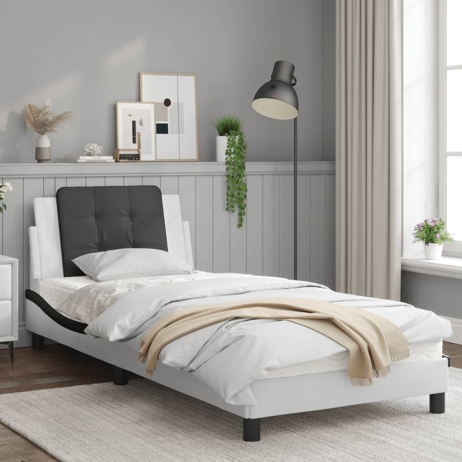 Bedframe met LED-verlichting kunstleer wit en zwart 90x200 cm