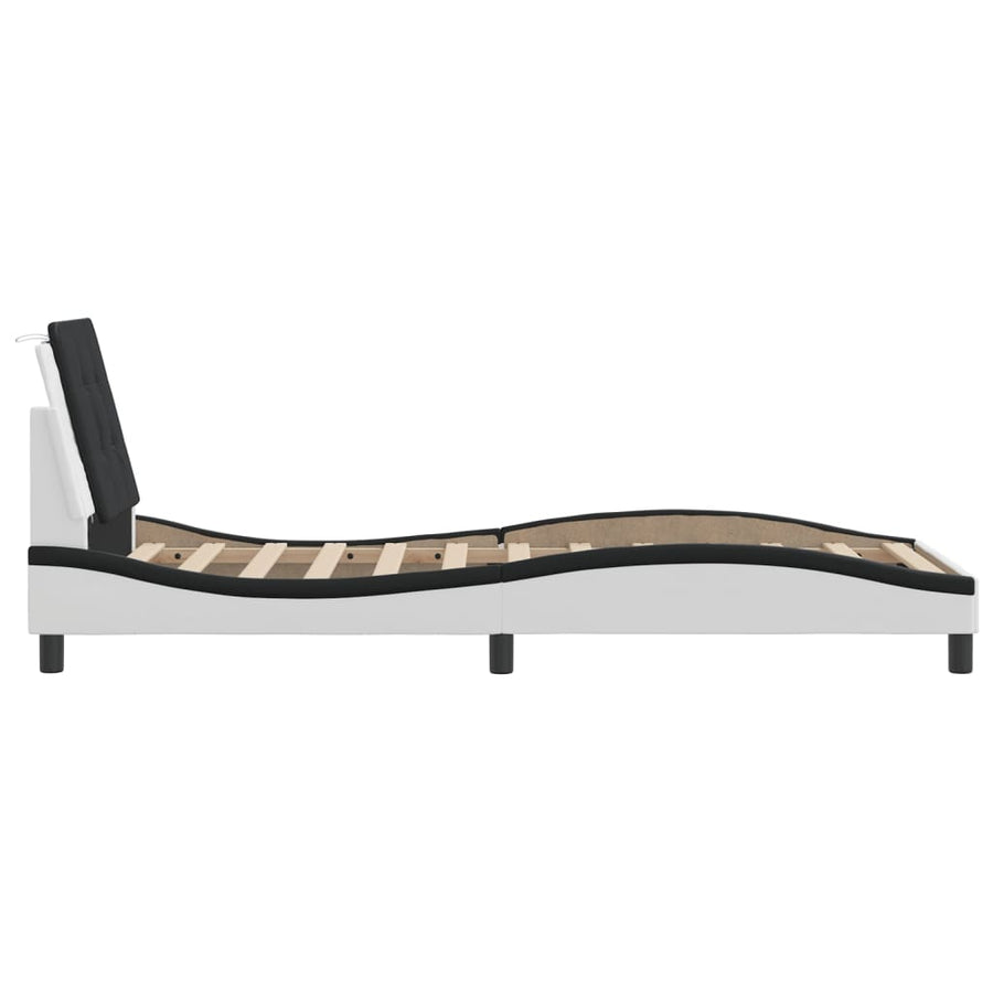 Bedframe met LED-verlichting kunstleer wit en zwart 90x200 cm