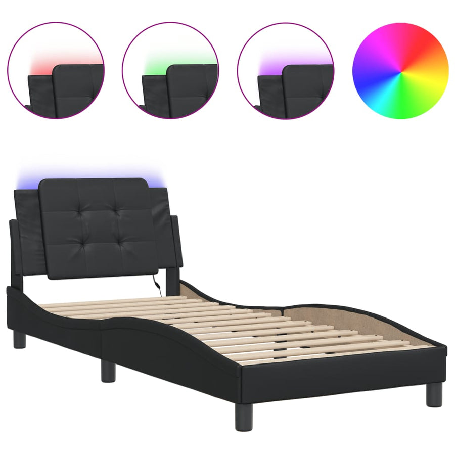 Bedframe met LED-verlichting kunstleer zwart 100x200 cm