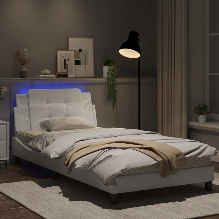 Bedframe met LED-verlichting kunstleer wit 100x200 cm