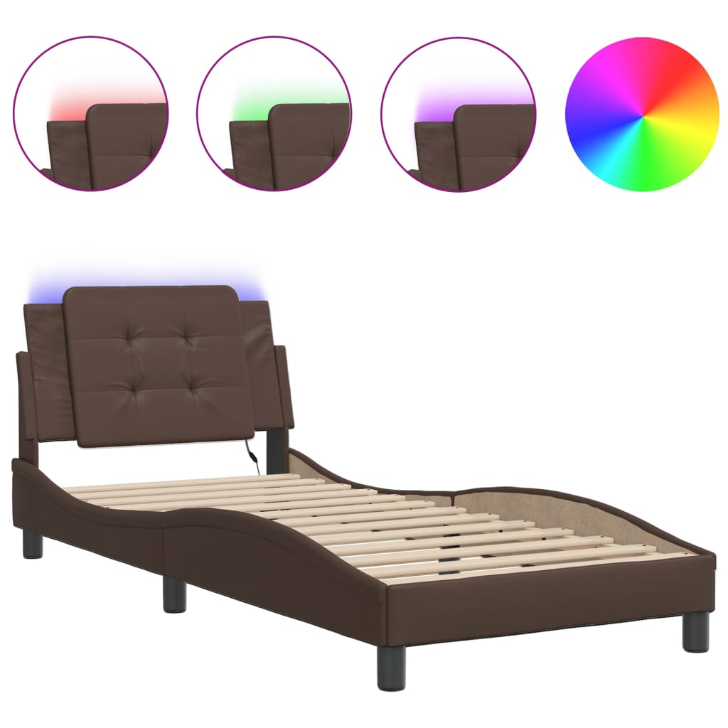 Bedframe met LED-verlichting kunstleer bruin 100x200 cm