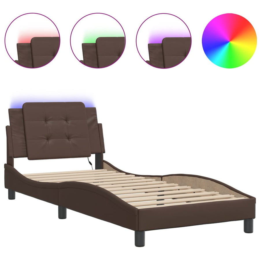 Bedframe met LED-verlichting kunstleer bruin 100x200 cm