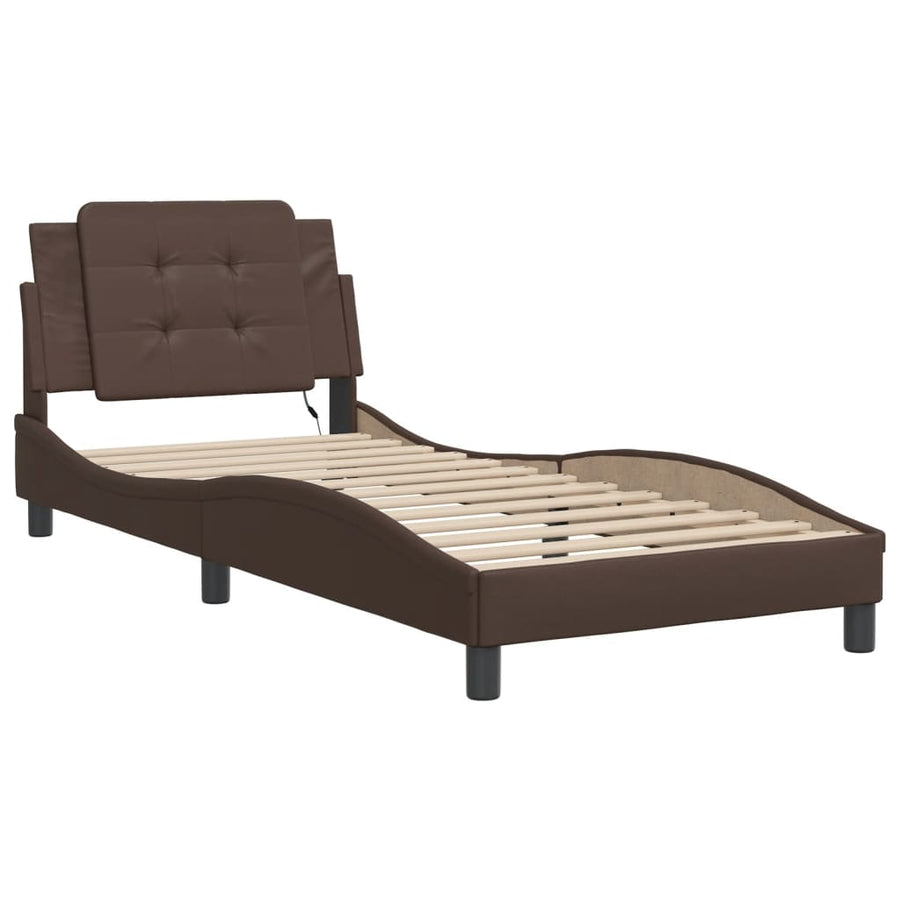 Bedframe met LED-verlichting kunstleer bruin 100x200 cm