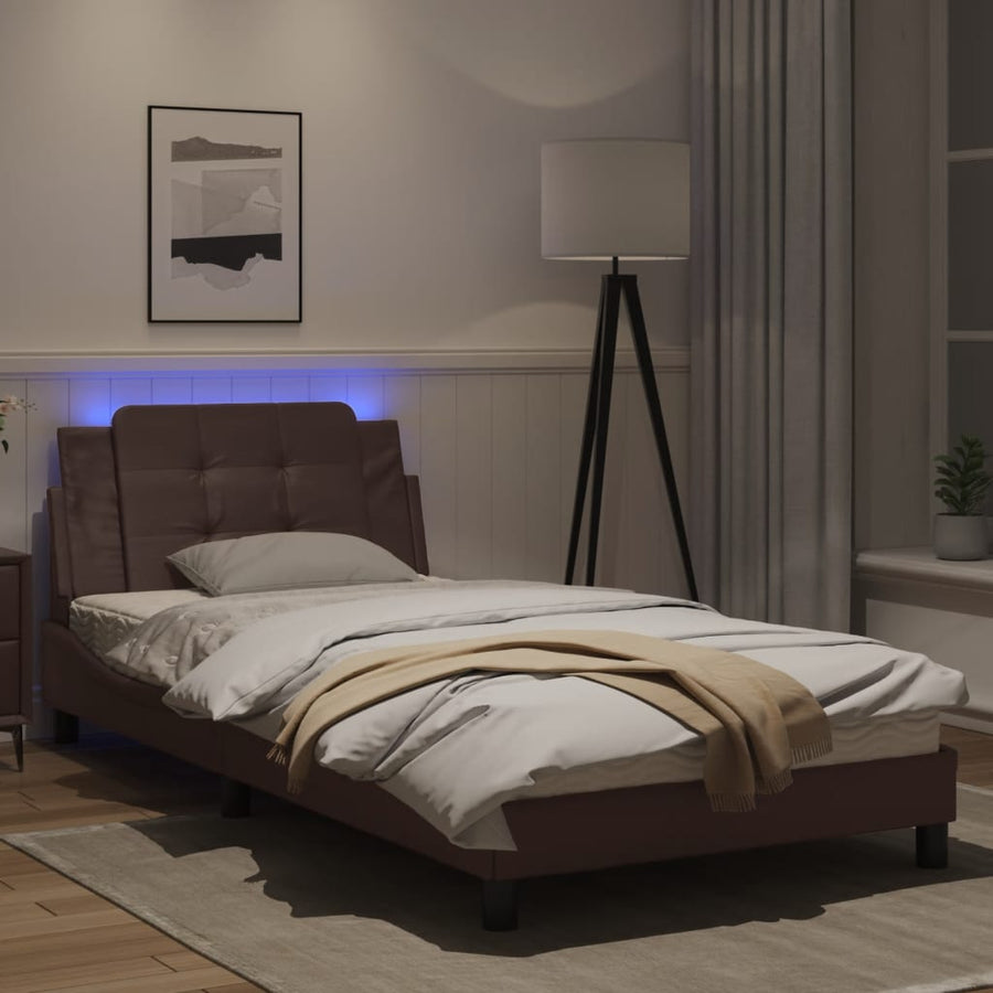 Bedframe met LED-verlichting kunstleer bruin 100x200 cm