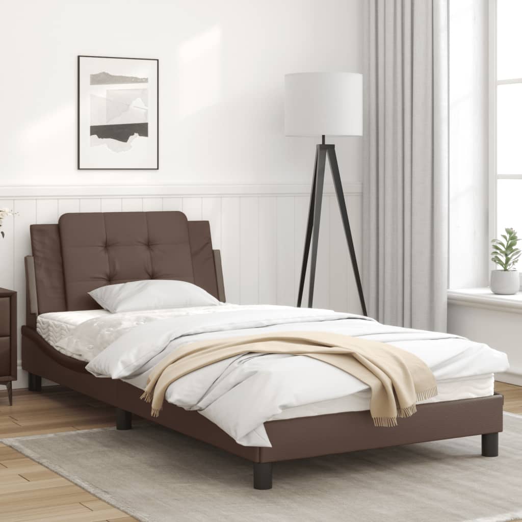 Bedframe met LED-verlichting kunstleer bruin 100x200 cm