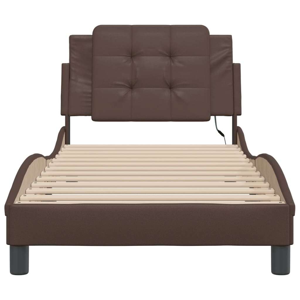 Bedframe met LED-verlichting kunstleer bruin 100x200 cm