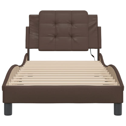 Bedframe met LED-verlichting kunstleer bruin 100x200 cm