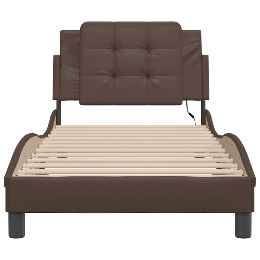 Bedframe met LED-verlichting kunstleer bruin 100x200 cm