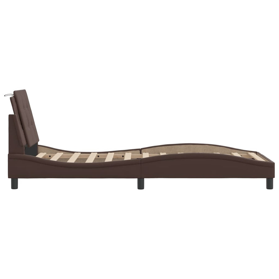 Bedframe met LED-verlichting kunstleer bruin 100x200 cm