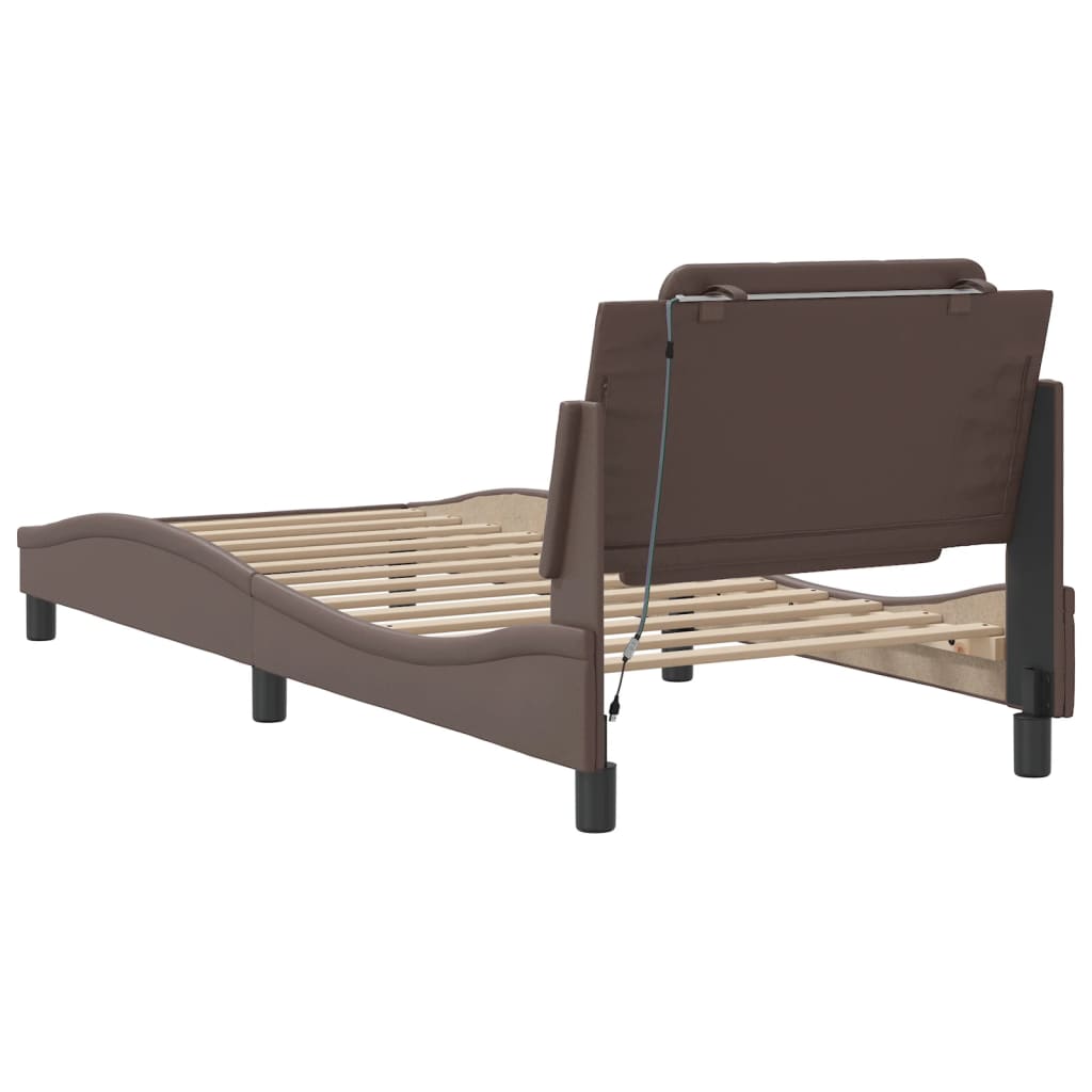 Bedframe met LED-verlichting kunstleer bruin 100x200 cm