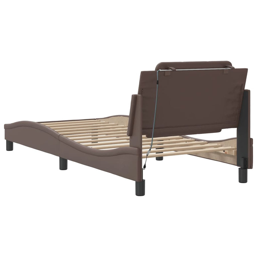 Bedframe met LED-verlichting kunstleer bruin 100x200 cm