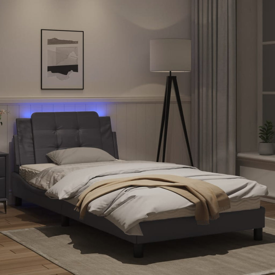 Bedframe met LED-verlichting kunstleer grijs 100x200 cm