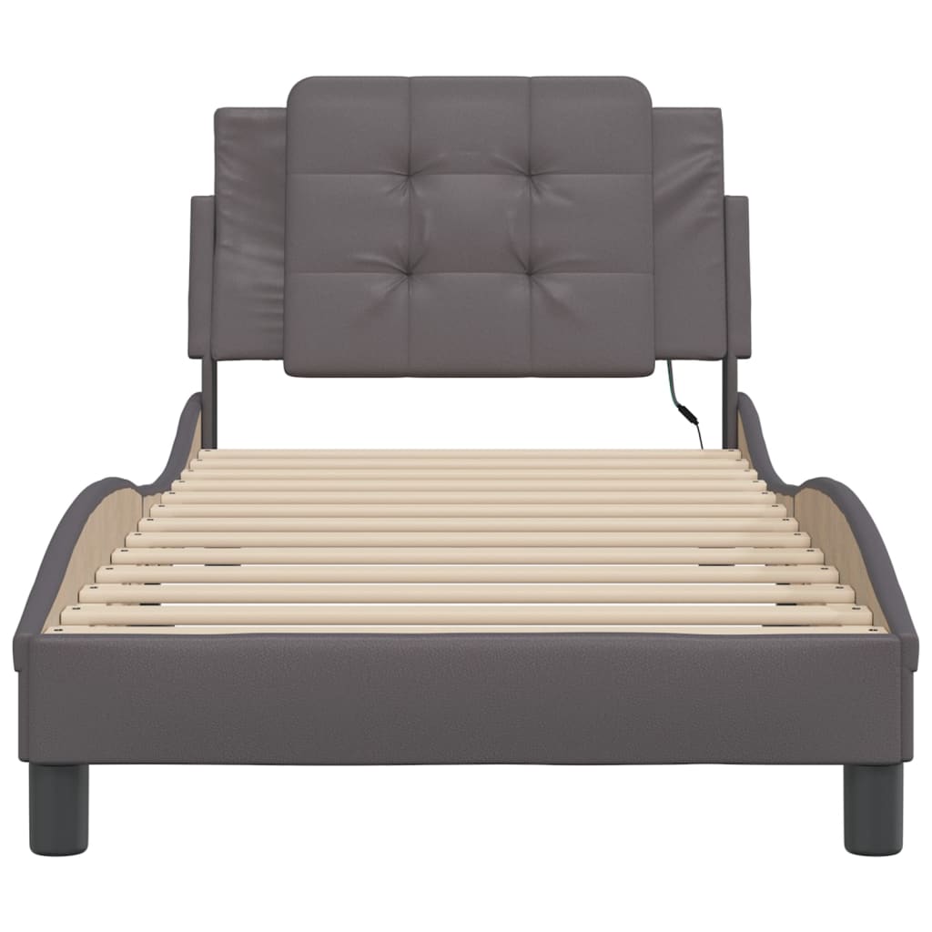 Bedframe met LED-verlichting kunstleer grijs 100x200 cm