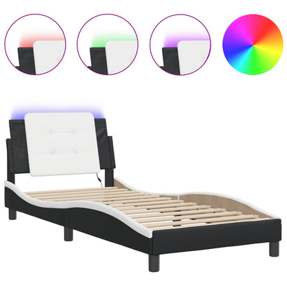 Bedframe met LED-verlichting kunstleer zwart en wit 100x200 cm