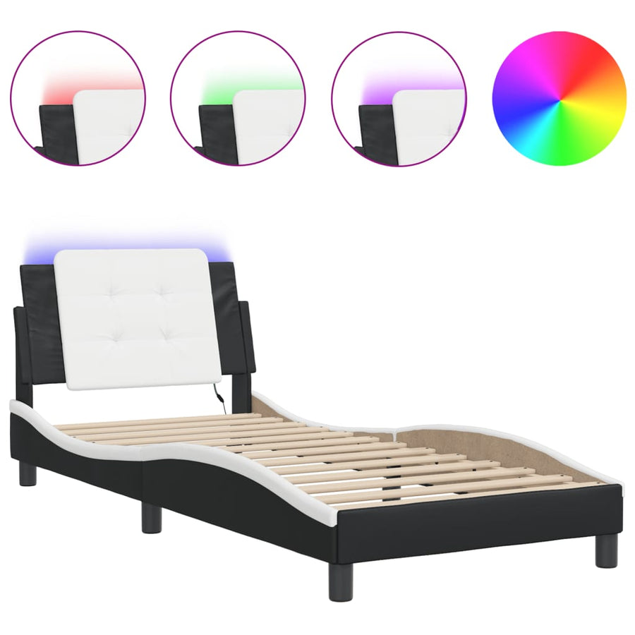Bedframe met LED-verlichting kunstleer zwart en wit 100x200 cm