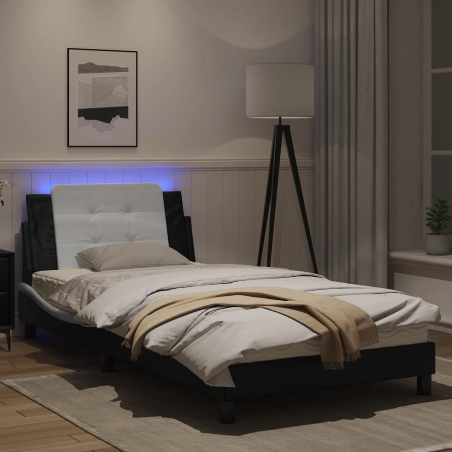 Bedframe met LED-verlichting kunstleer zwart en wit 100x200 cm