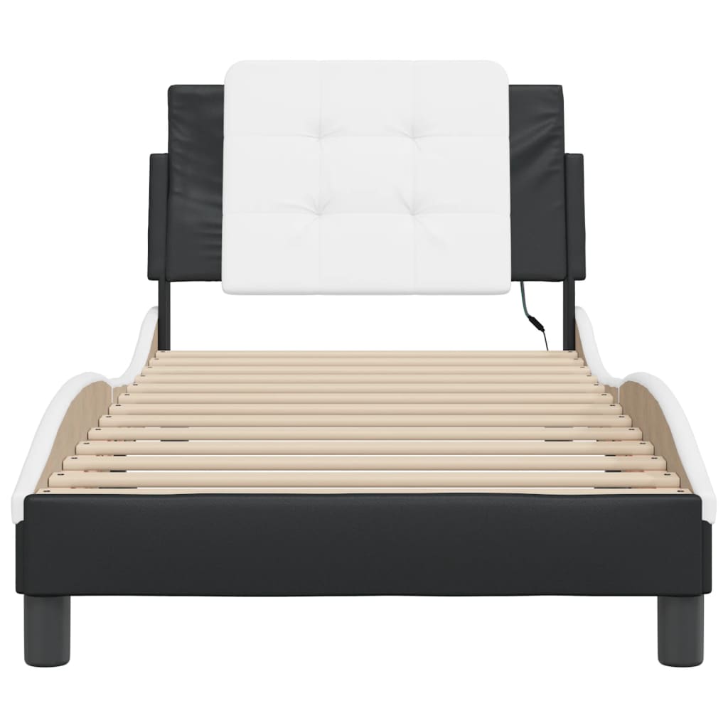 Bedframe met LED-verlichting kunstleer zwart en wit 100x200 cm
