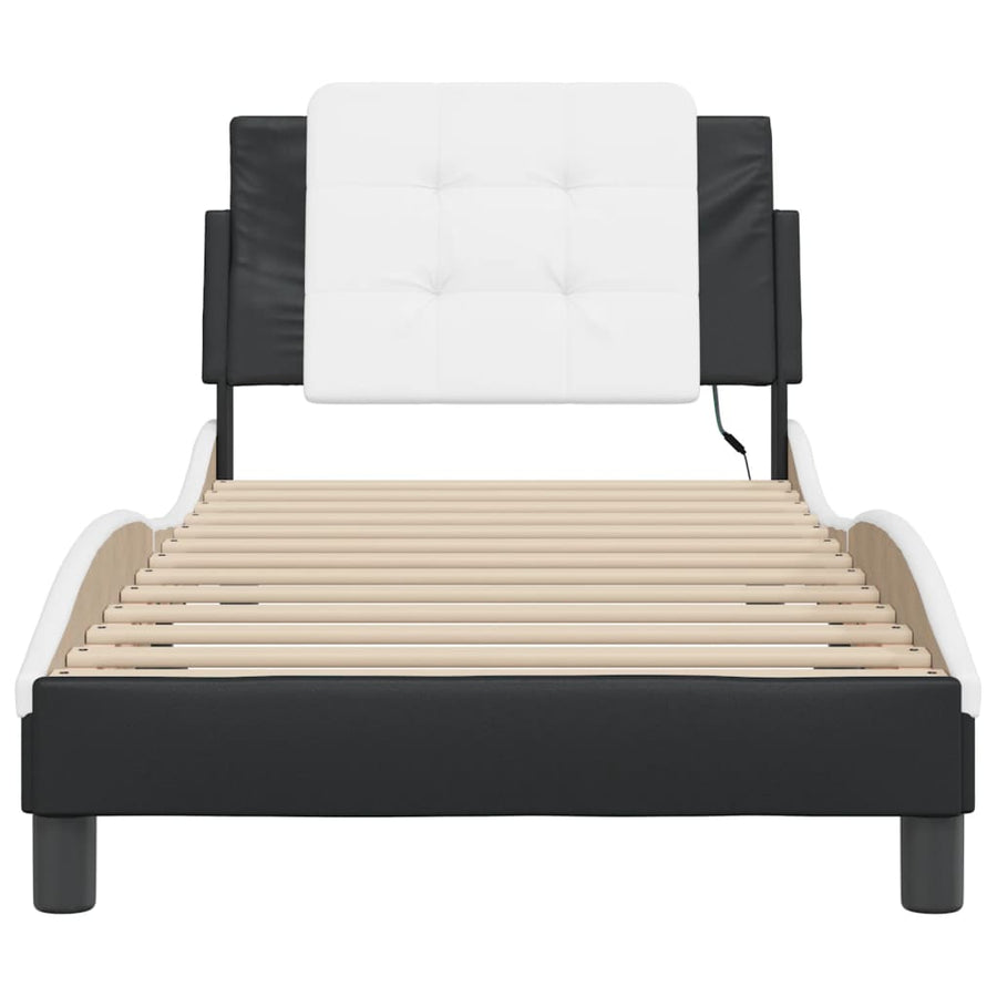 Bedframe met LED-verlichting kunstleer zwart en wit 100x200 cm