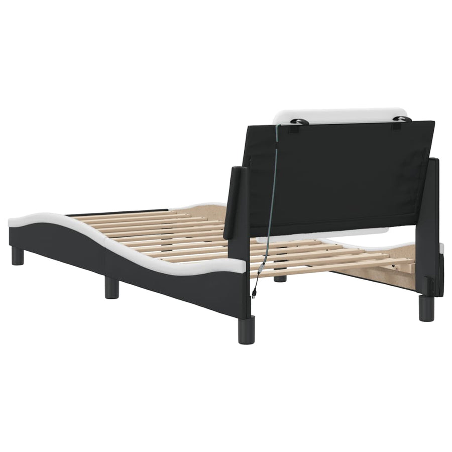 Bedframe met LED-verlichting kunstleer zwart en wit 100x200 cm