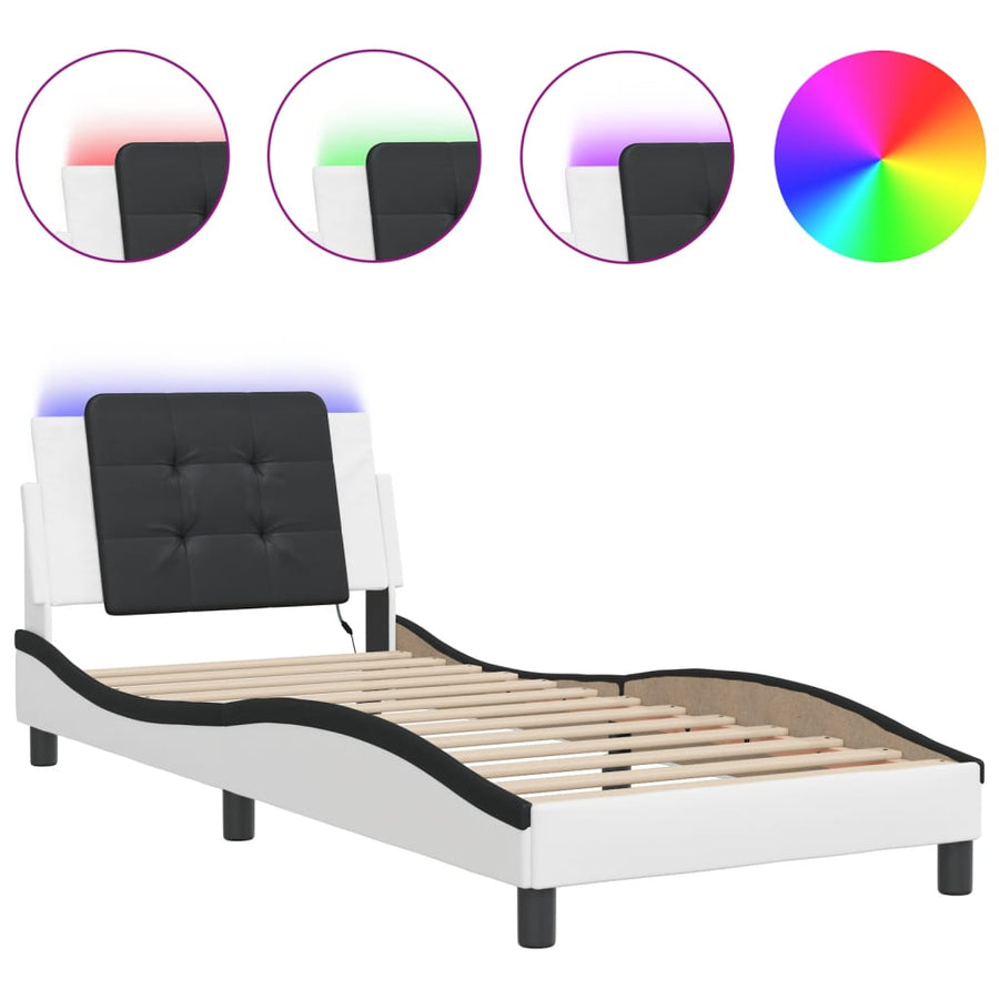 Bedframe met LED-verlichting kunstleer wit en zwart 100x200 cm