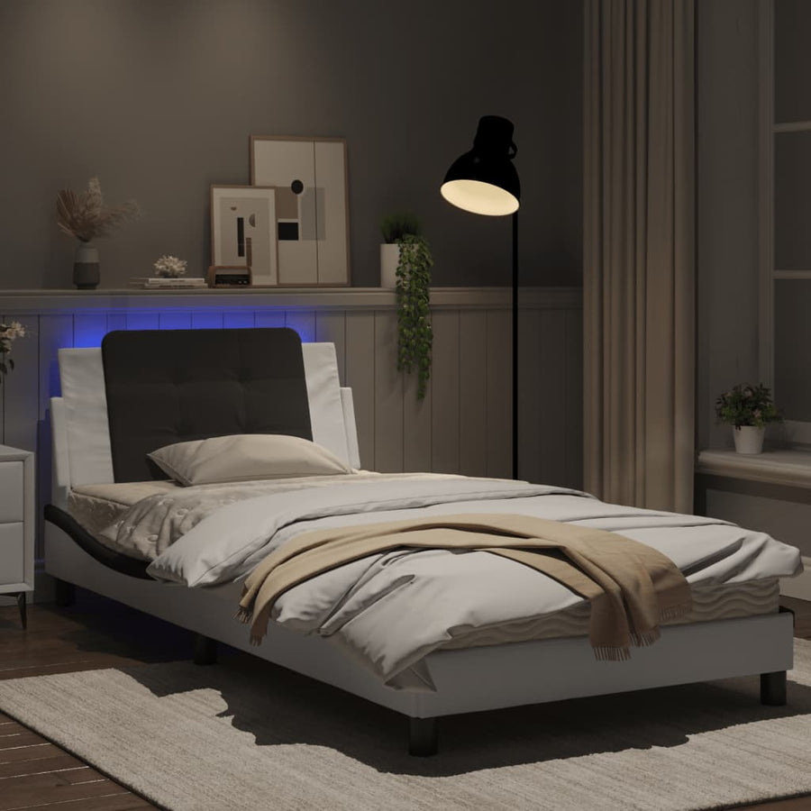 Bedframe met LED-verlichting kunstleer wit en zwart 100x200 cm
