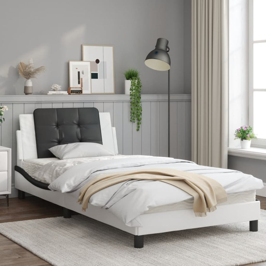 Bedframe met LED-verlichting kunstleer wit en zwart 100x200 cm