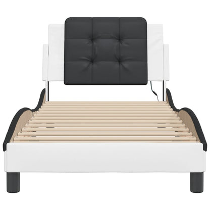 Bedframe met LED-verlichting kunstleer wit en zwart 100x200 cm