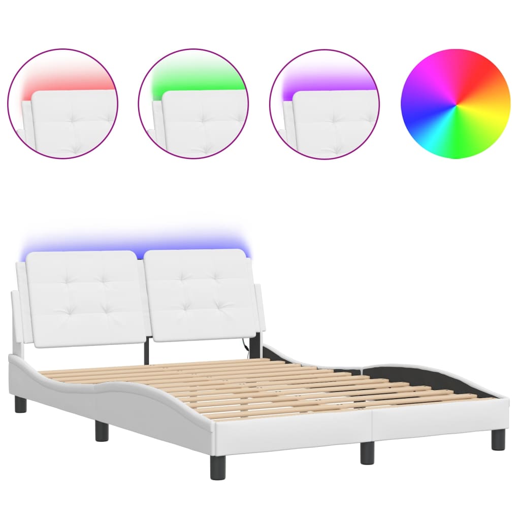 Bedframe met LED-verlichting kunstleer wit 120x200 cm