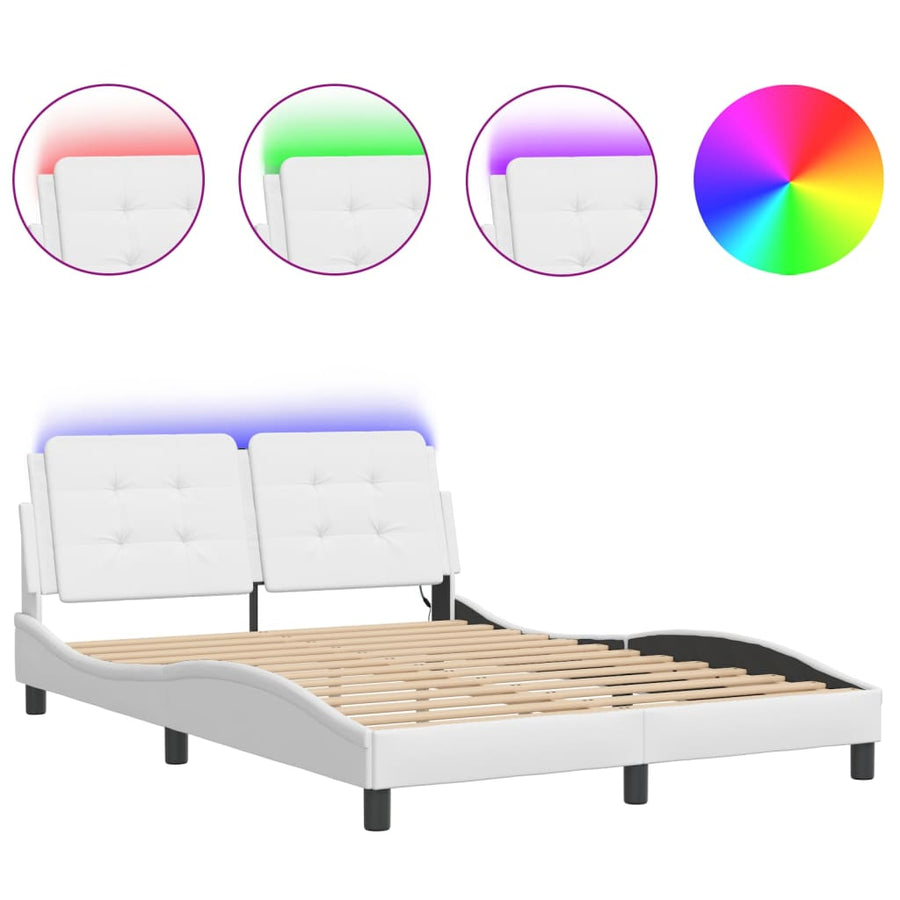 Bedframe met LED-verlichting kunstleer wit 120x200 cm