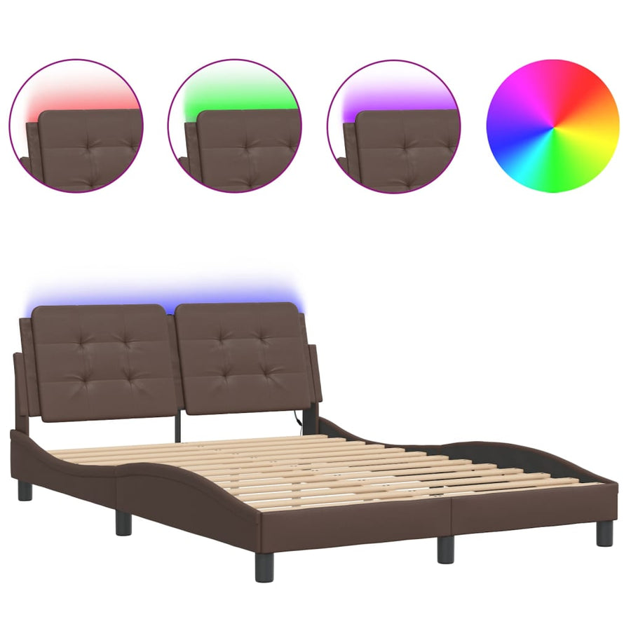 Bedframe met LED-verlichting kunstleer bruin 120x200 cm