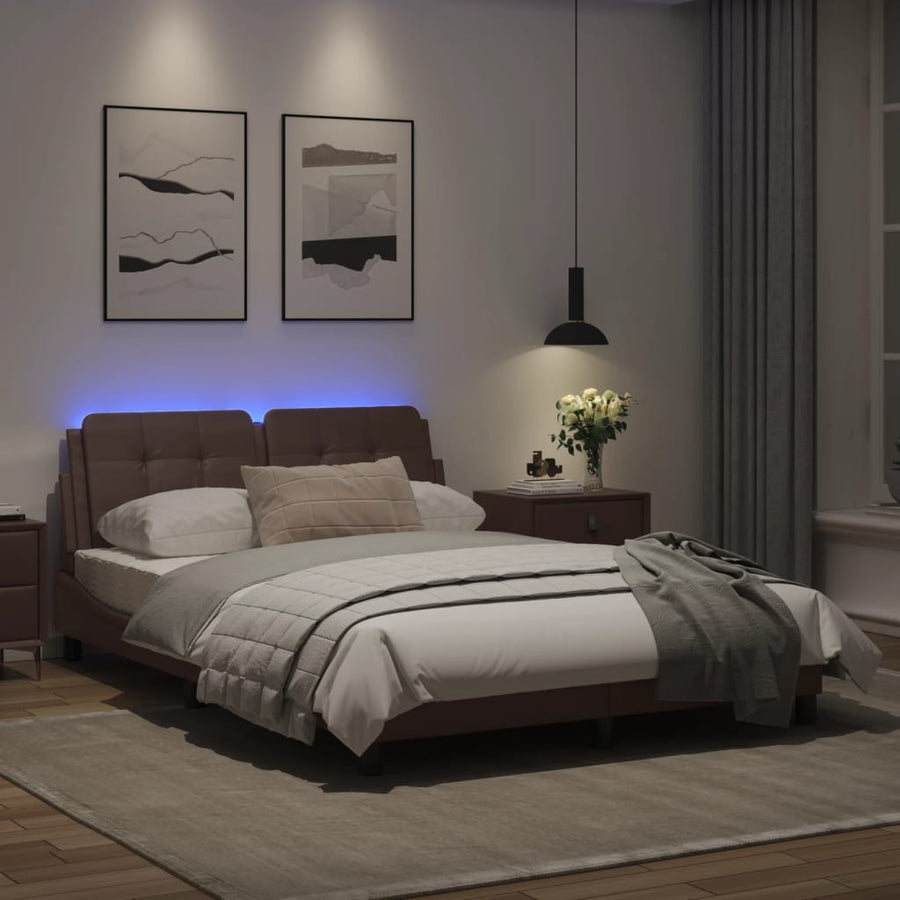Bedframe met LED-verlichting kunstleer bruin 120x200 cm