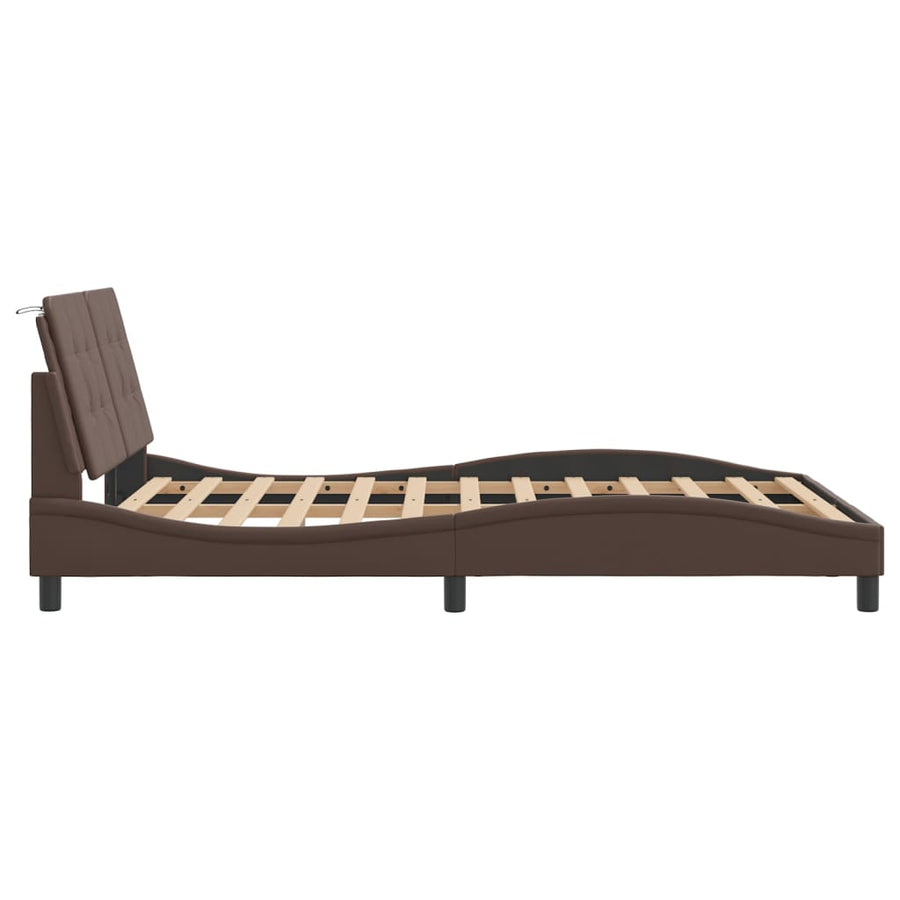 Bedframe met LED-verlichting kunstleer bruin 120x200 cm