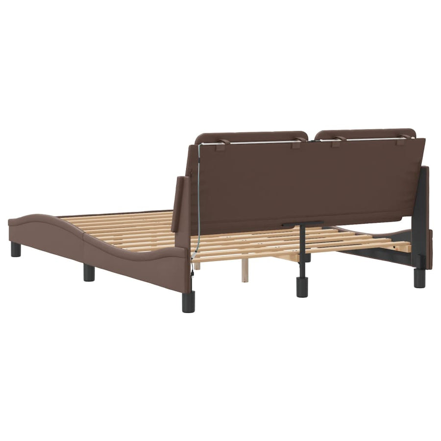 Bedframe met LED-verlichting kunstleer bruin 120x200 cm