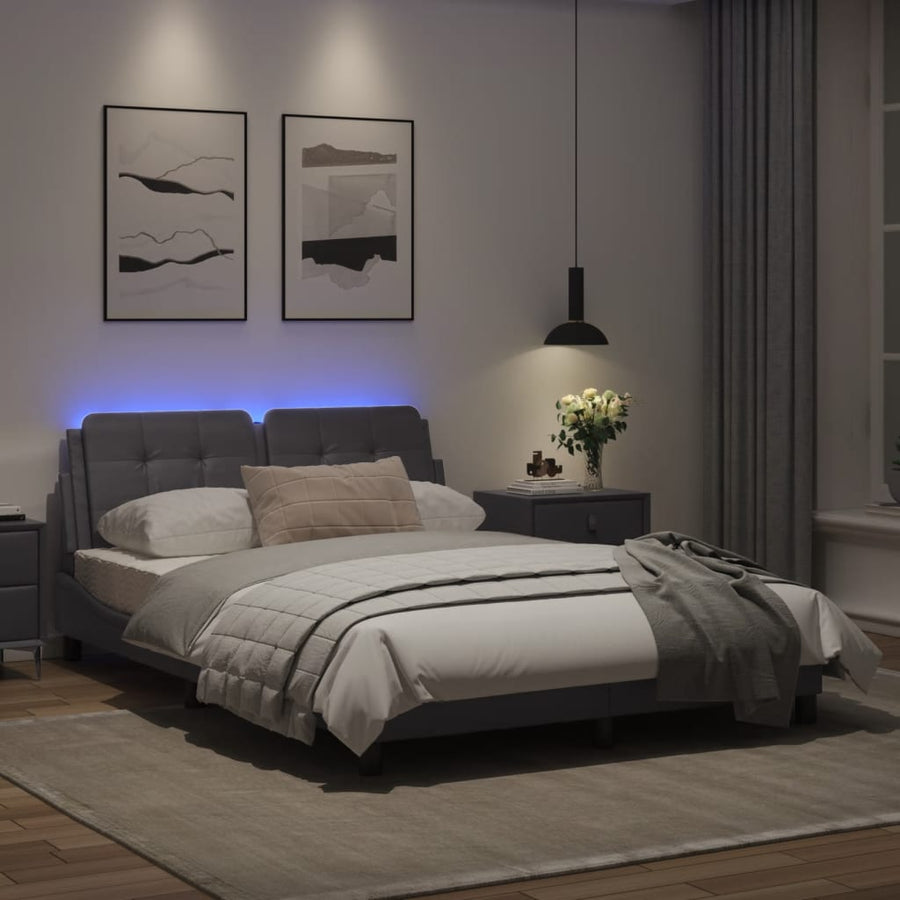 Bedframe met LED-verlichting kunstleer grijs 120x200 cm