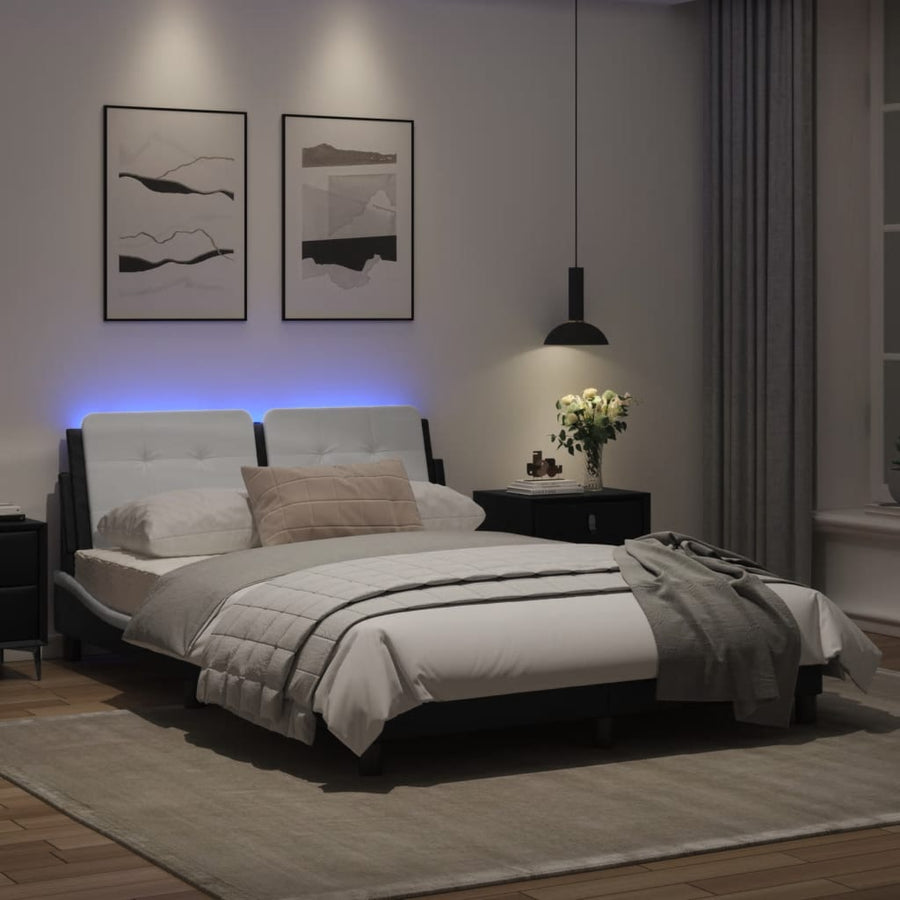 Bedframe met LED-verlichting kunstleer zwart en wit 120x200 cm