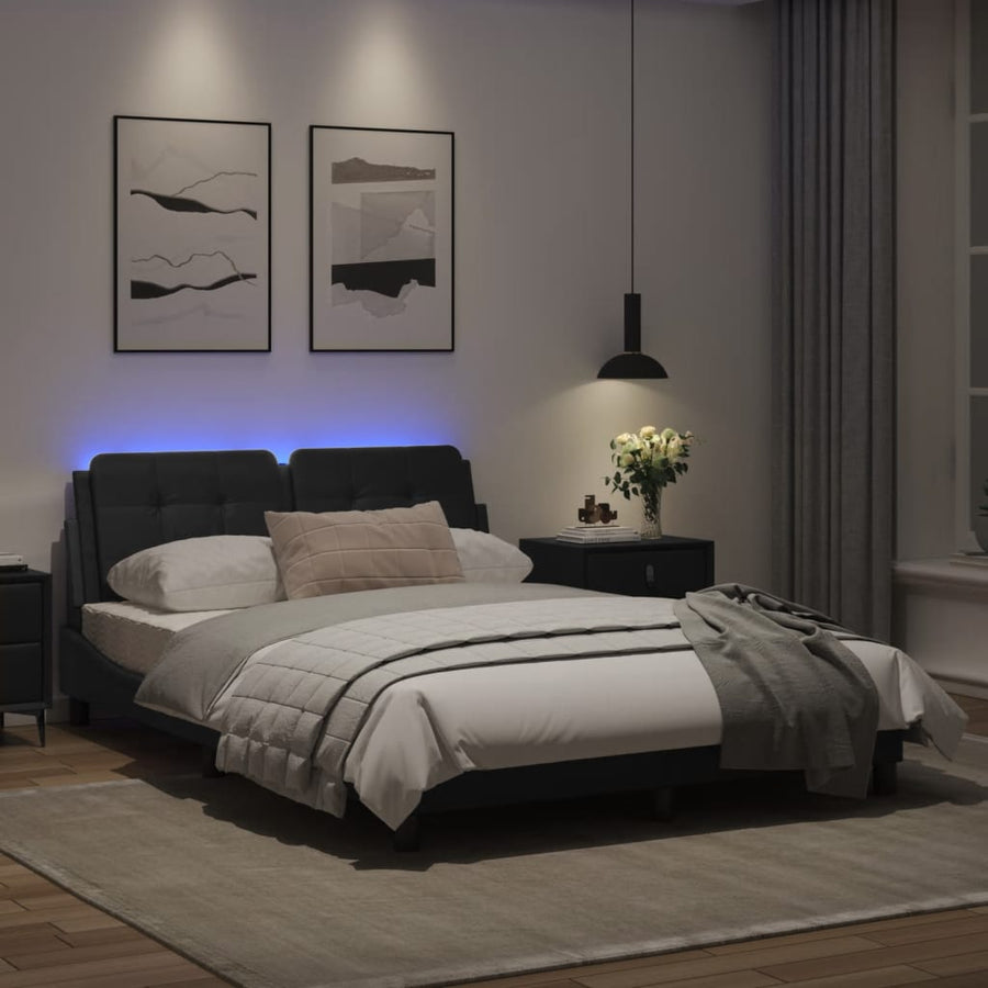 Bedframe met LED-verlichting kunstleer zwart 140x190 cm