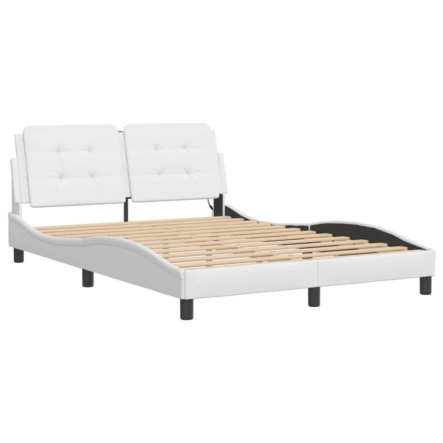 Bedframe met LED-verlichting kunstleer wit 140x190 cm