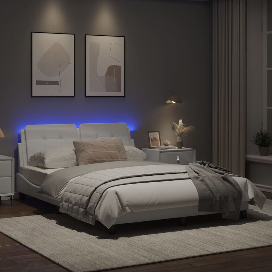 Bedframe met LED-verlichting kunstleer wit 140x190 cm