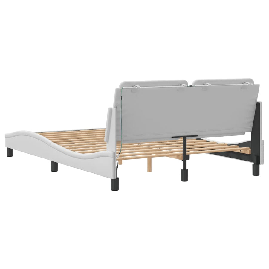 Bedframe met LED-verlichting kunstleer wit 140x190 cm