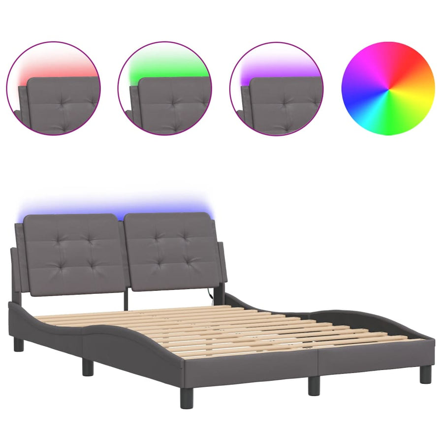 Bedframe met LED-verlichting kunstleer grijs 140x190 cm