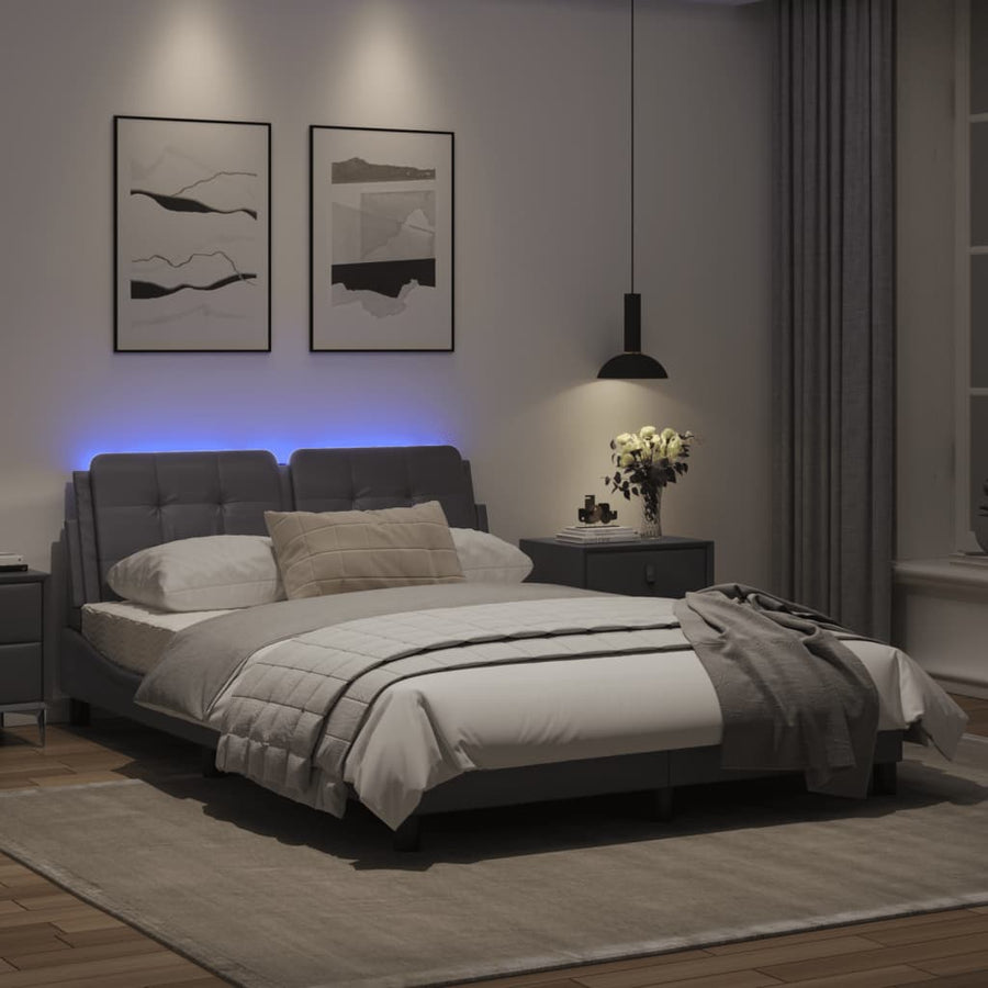 Bedframe met LED-verlichting kunstleer grijs 140x190 cm