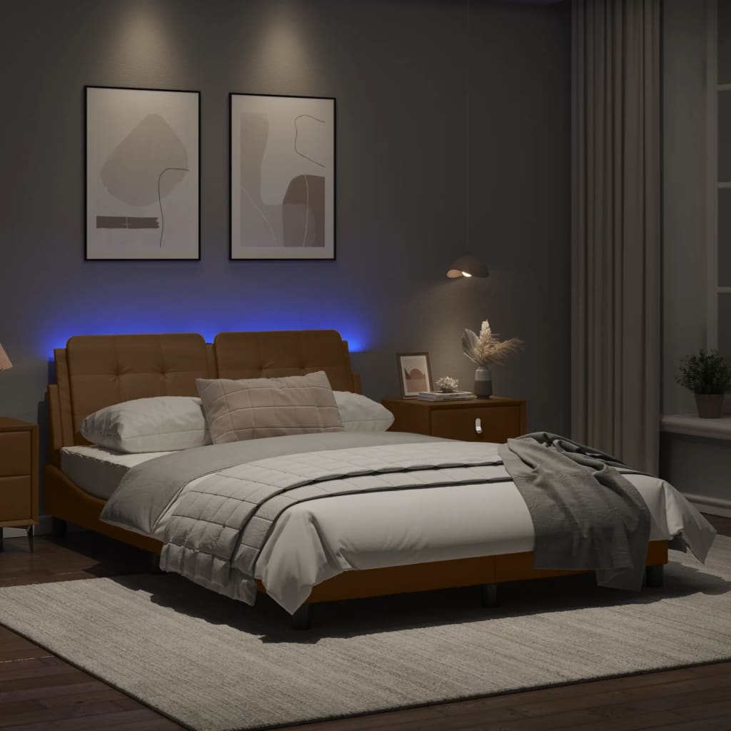 Bedframe met LED-verlichting kunstleer cappuccino 140x190 cm