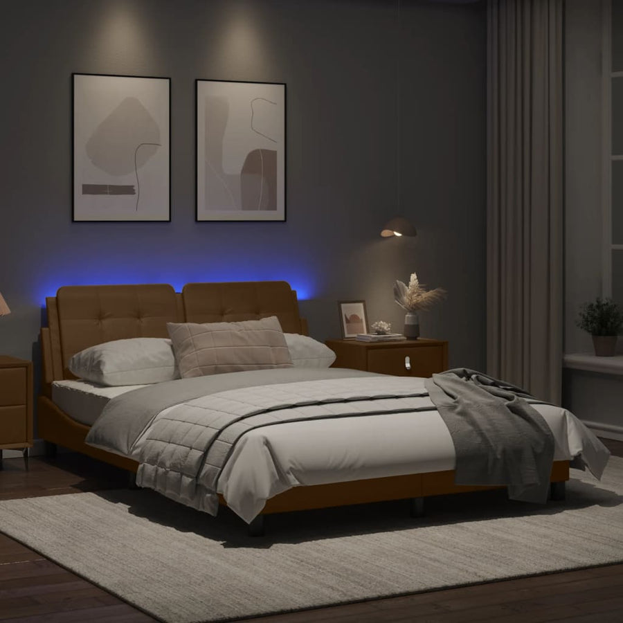 Bedframe met LED-verlichting kunstleer cappuccino 140x190 cm