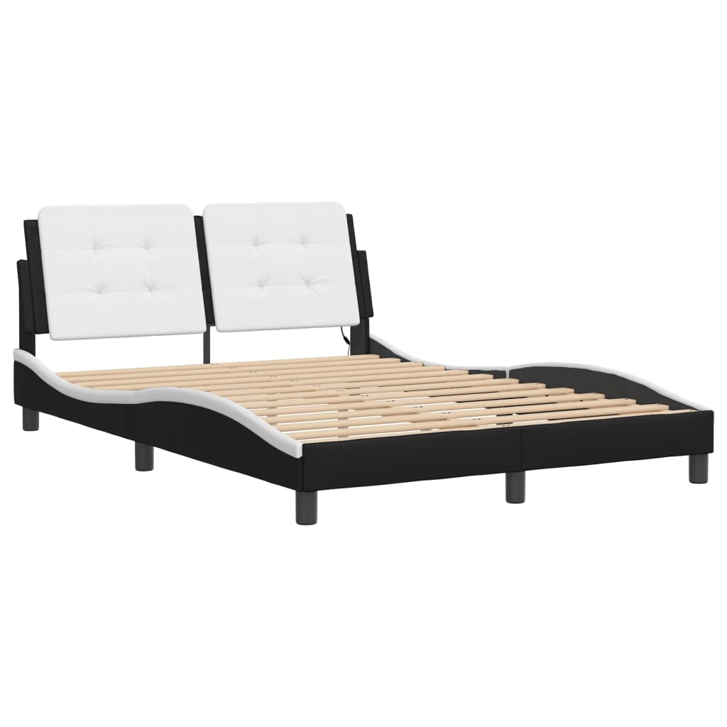 Bedframe met LED-verlichting kunstleer zwart en wit 140x190 cm