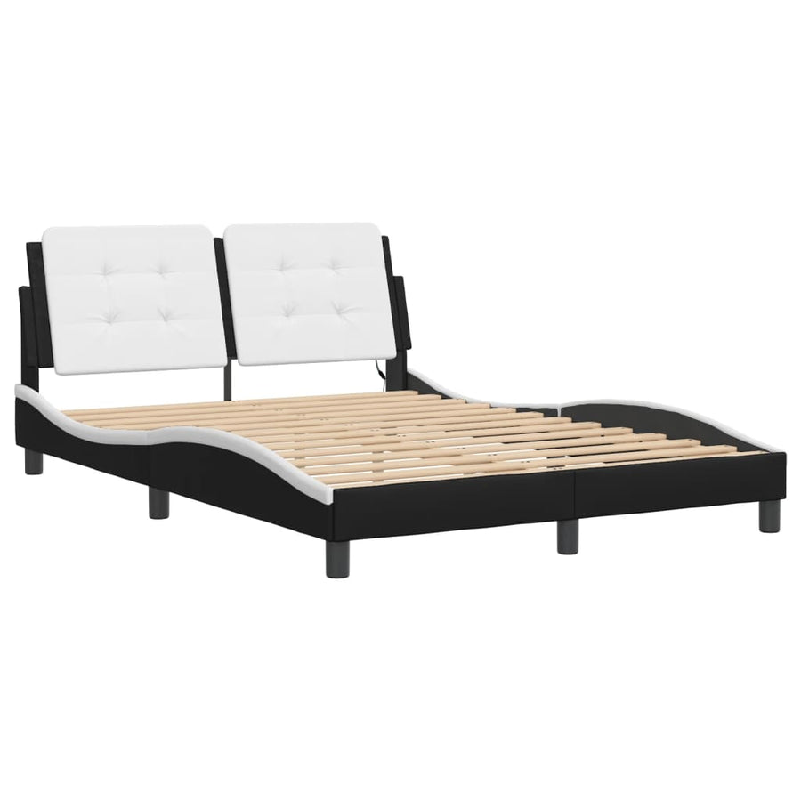 Bedframe met LED-verlichting kunstleer zwart en wit 140x190 cm